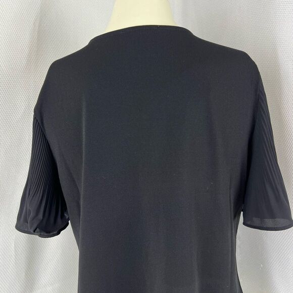 Adrianna Papell Womens V-neck Pleated Sleeve Crepe Blouse Top Black Sz Small NWT - Picture 7 of 11
